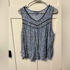 Democracy Blouse Women Blue Sleeveless Animal Print V-Neck Lined- plus size